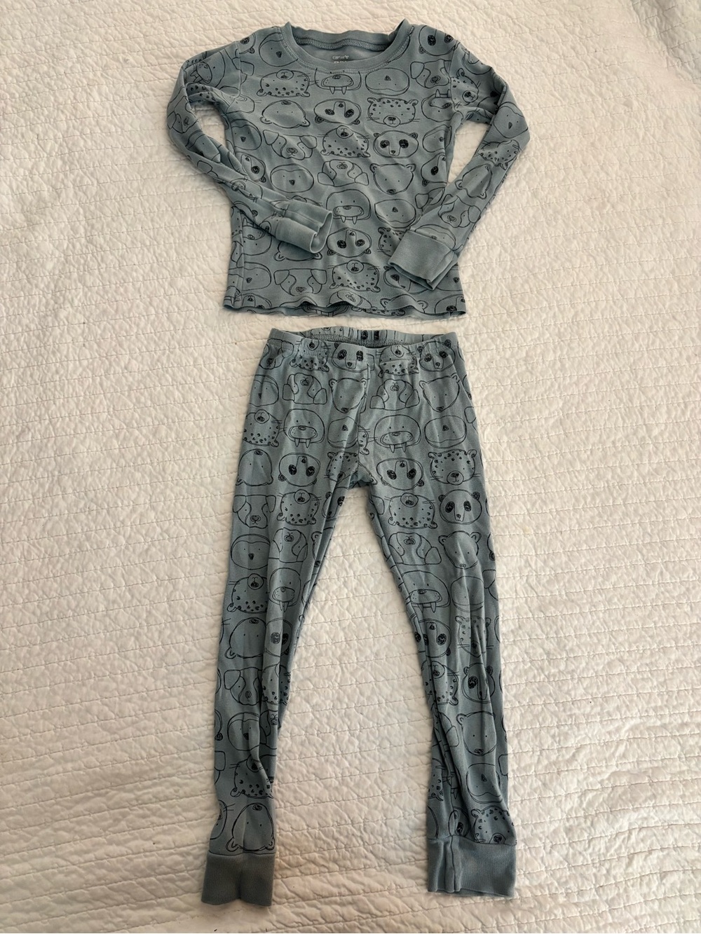 Carter's Slate Blue Long-Sleeve Animal Face Pajama Set